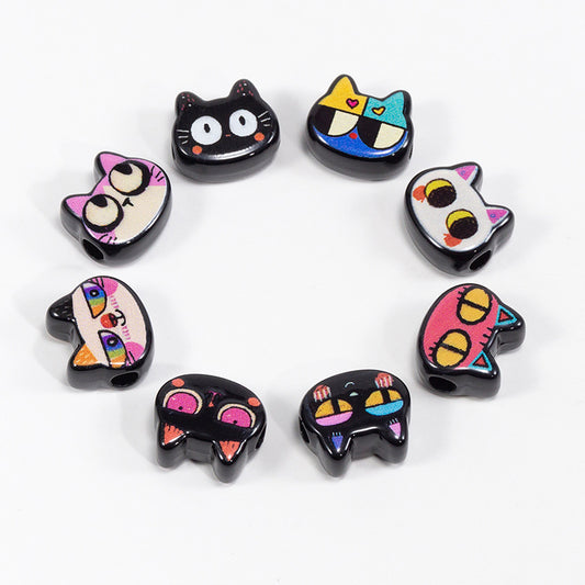 Painted Big Eyed Kitten Acrylic Beads 18mm Colorful Mixed 10pcs 2