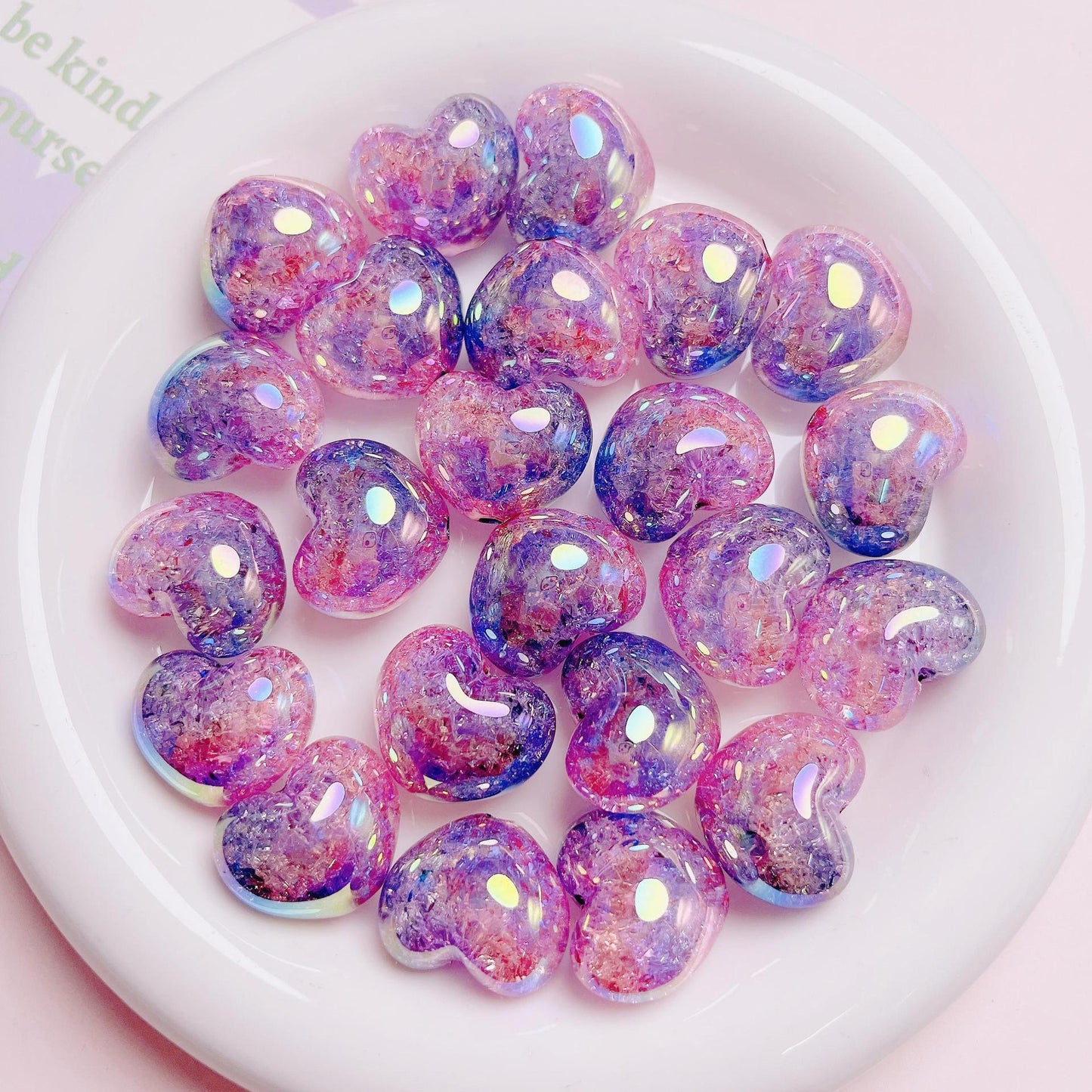 Puffy Crackle Heart Acrylic Beads 22mm Glossy Semi-Transparent 50pcs 10
