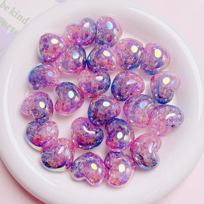 Puffy Crackle Heart Acrylic Beads 22mm Glossy Semi-Transparent 50pcs 10