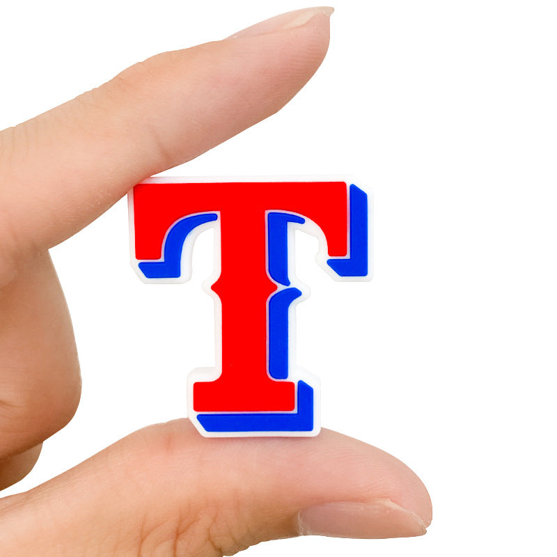 Silicone Focal Beads English Letter T Varsity Style Layered Color Blocking 20pcs 5