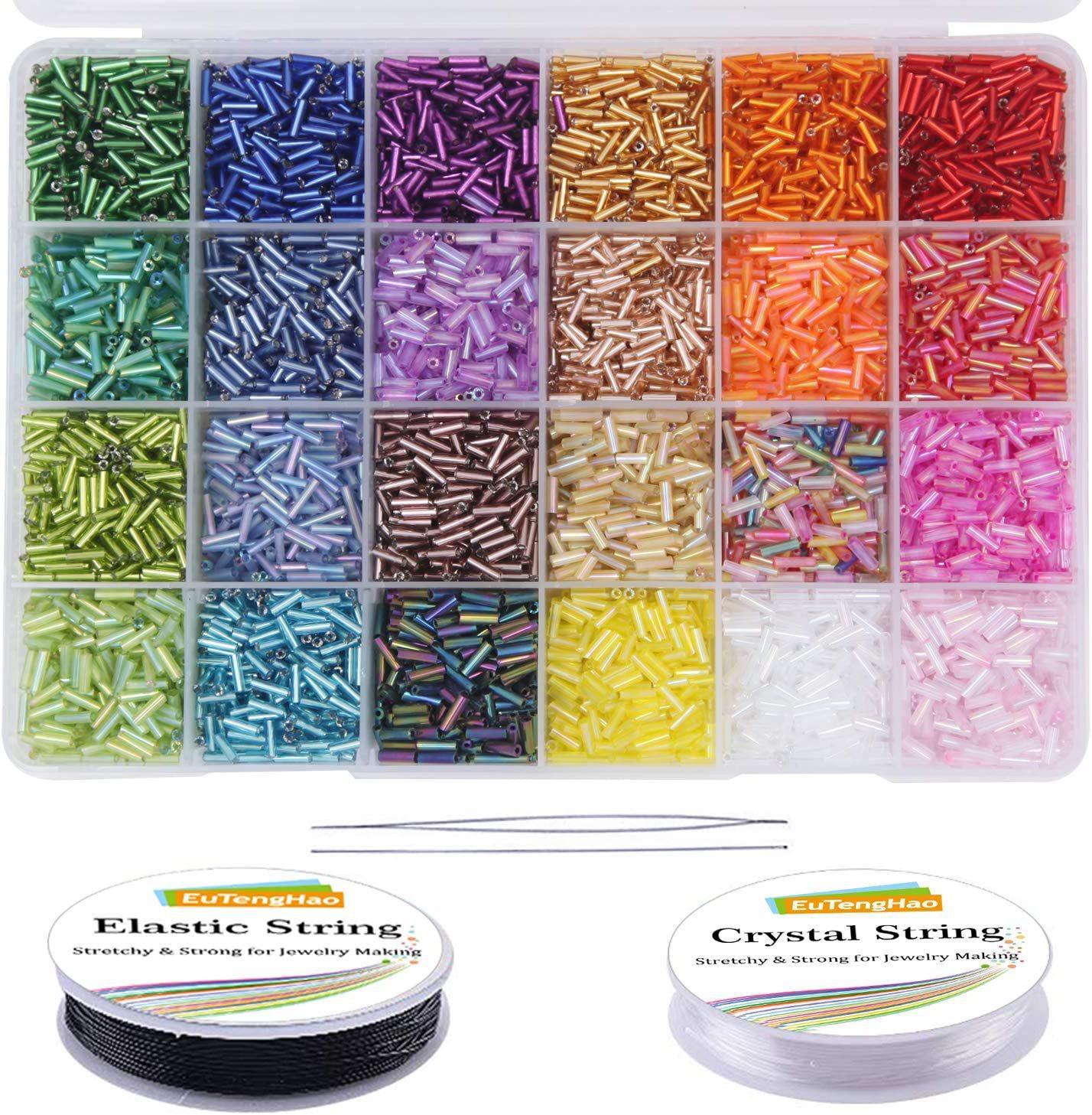 Transparent Bugle Glass Beads 6mm 24 Colors Mixed 9600pcs Box 6
