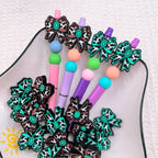 Silicone Focal Beads Bow Green Brown Spotted Center 20pcs 2