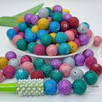 Glitter Round Acrylic Beads 16mm Colorful Powder Wrapped 50pcs