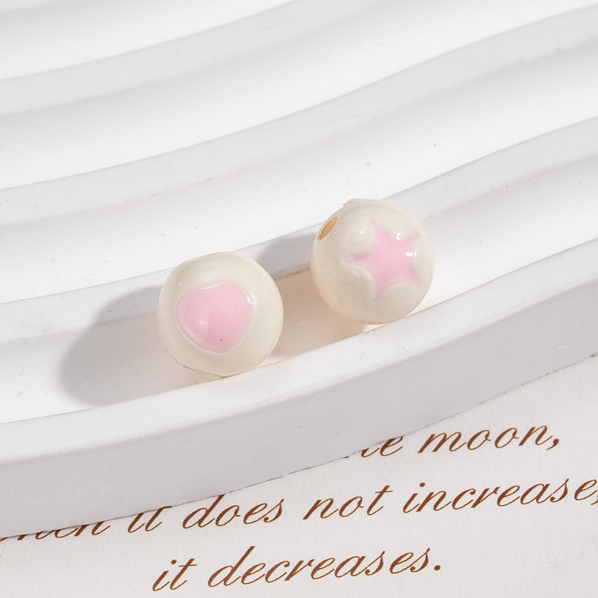 Painted Round Acrylic Beads 10mm Double Sided Heart and Star Pattern 50pcs 13