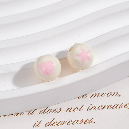 Painted Round Acrylic Beads 10mm Double Sided Heart and Star Pattern 50pcs 13