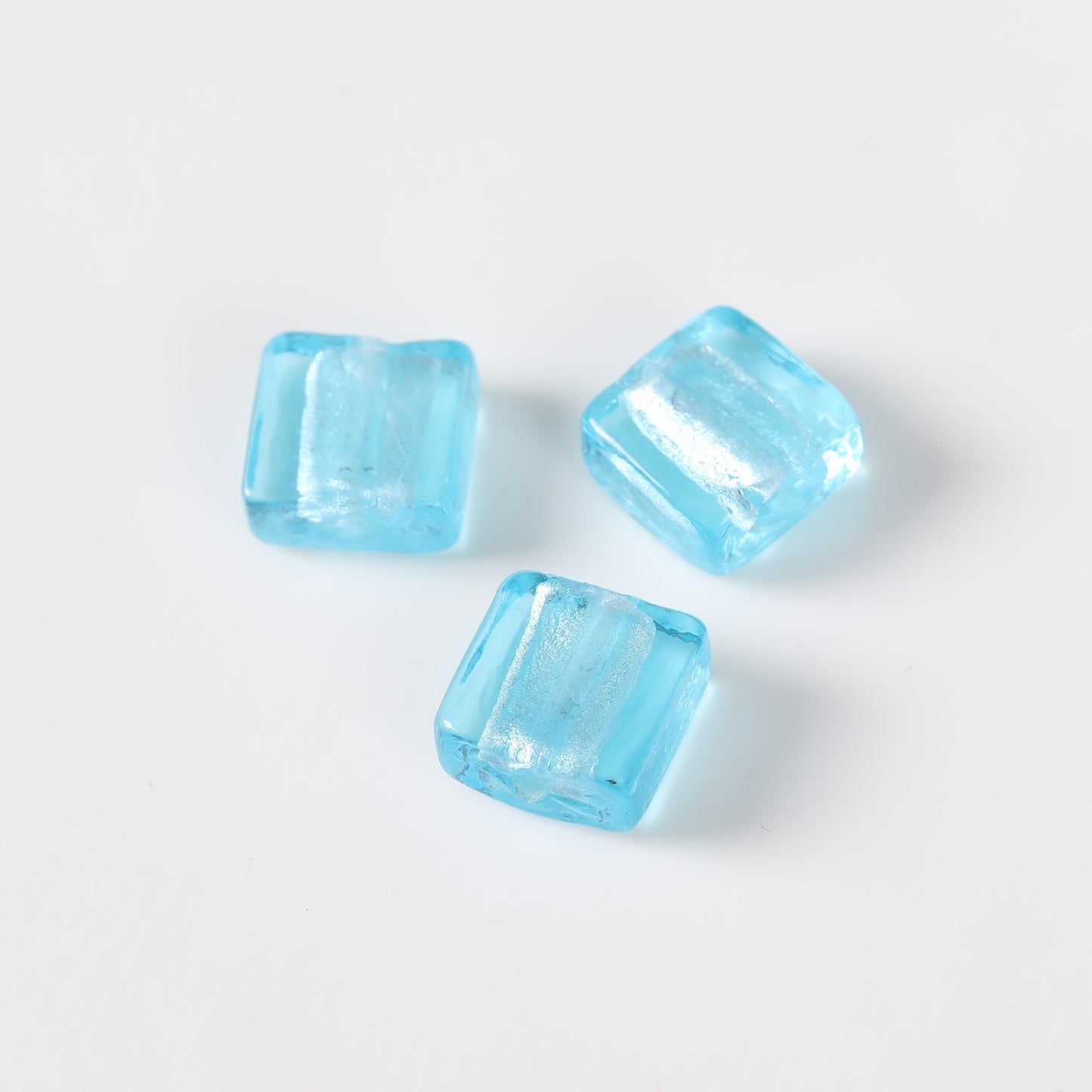 Vintage Transparent Lampwork Square Glass Beads 12mm 20pcs 14