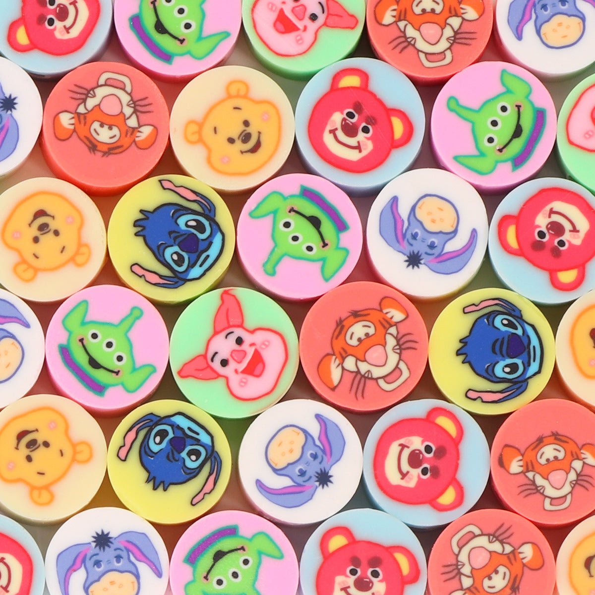 Character Flat Clay Beads 9mm Colorful Anime Designs 100pcs 13