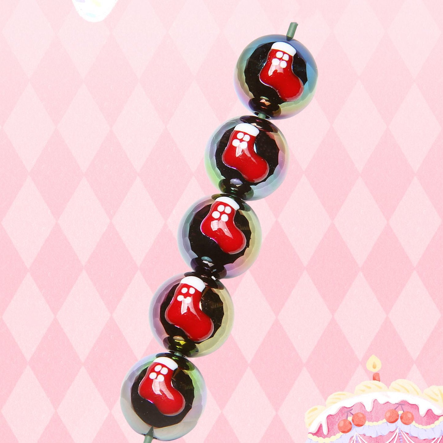 Hand Painted Christmas Tree Gloves Series Acrylic Beads 16mm 5pcs 2