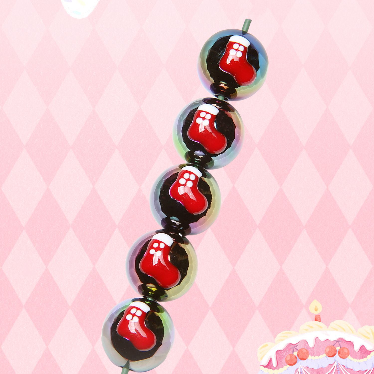 Hand Painted Christmas Tree Gloves Series Acrylic Beads 16mm 5pcs 2