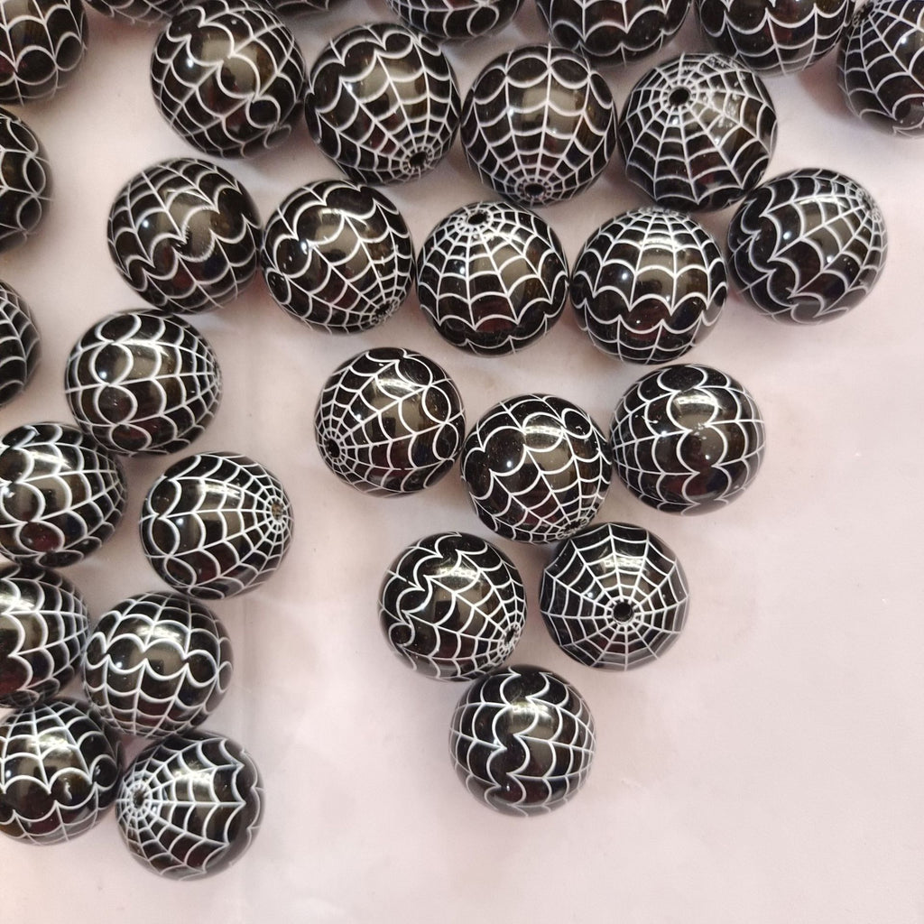 Halloween Printed Bubblegum Beads 20mm Spider Web Pumpkin Design