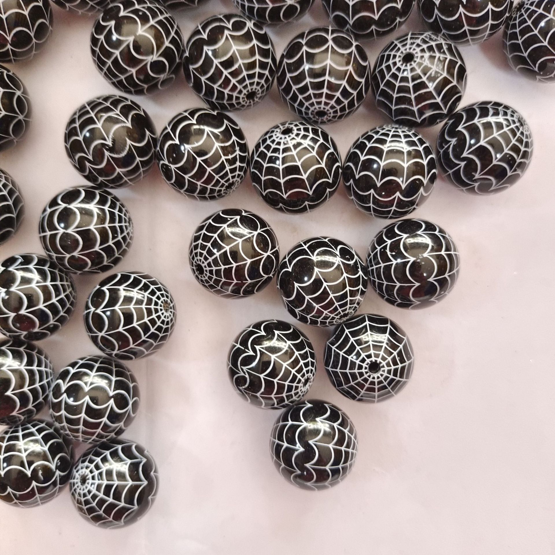 Halloween Printed Bubblegum Beads 20mm Spider Web Pumpkin Design