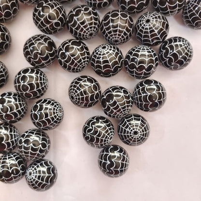 Halloween Printed Bubblegum Beads 20mm Spider Web Pumpkin Design