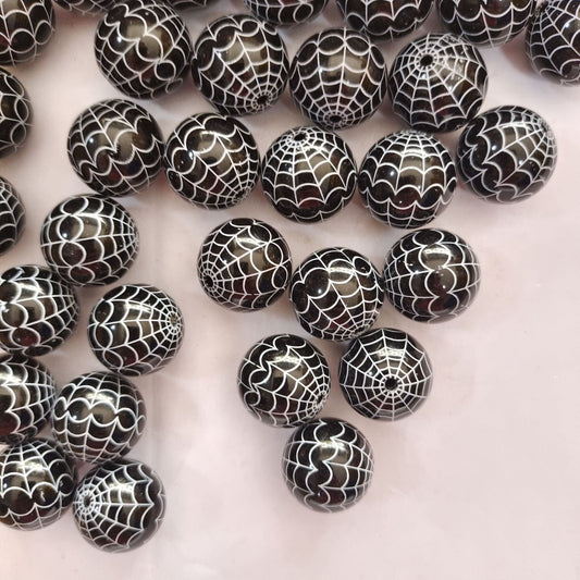 Halloween Printed Bubblegum Beads 20mm Spider Web Pumpkin Design