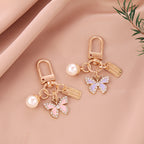 Alloy Butterfly Keychain Cartoon Pearl Crystal Accent Metal 4