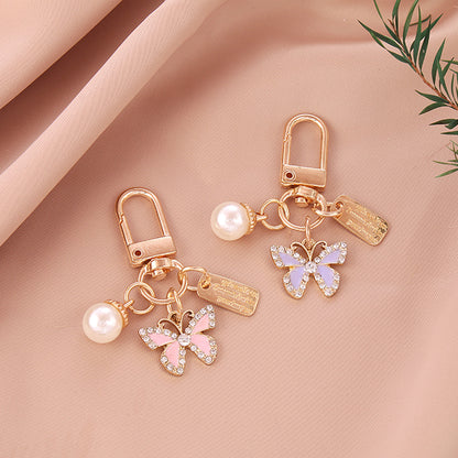 Alloy Butterfly Keychain Cartoon Pearl Crystal Accent Metal 4