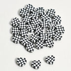 Heart Clay Beads 10mm Plaid Black White Polymer 100pcs
