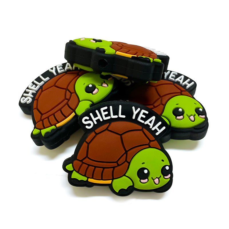 Silicone Focal Beads Turtle Shell Yeah Text Arch Top 20Pcs 3