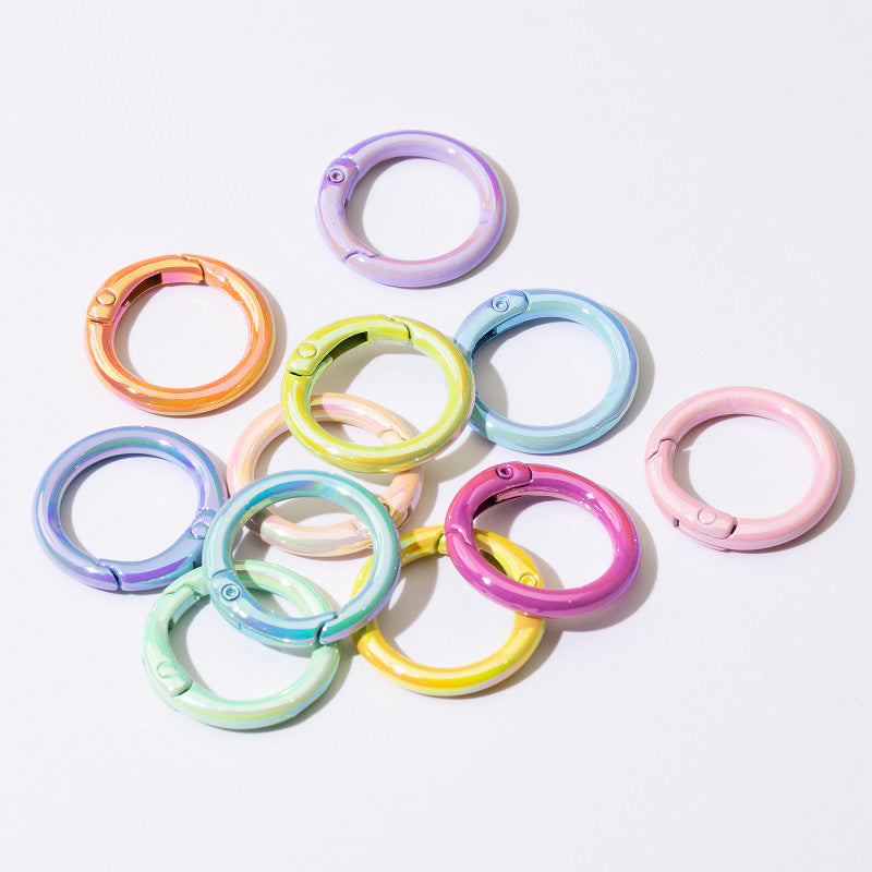 Alloy Iridescent Plating Spring Key Rings 20mm and 25mm 10pcs 6