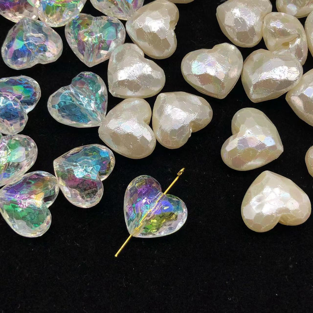 Pearl Faceted Heart Acrylic Beads 19mm Iridescent Plating 20pcs 2