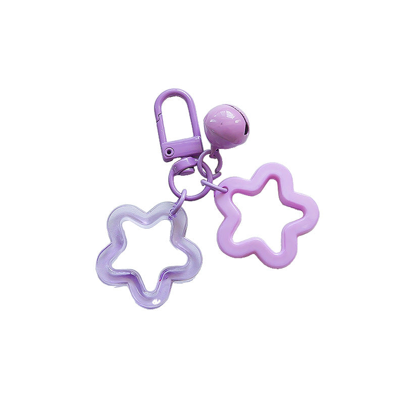 Acrylic Hollow Pentagram Star Keychain with Glossy Bell Charm 5