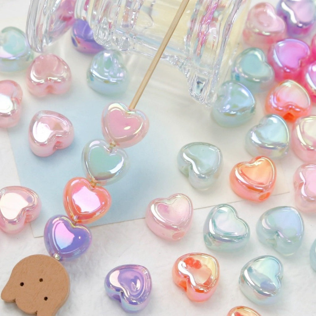 Milky Candy Heart Acrylic Flat Beads 14mm Double Layer 10pcs 3