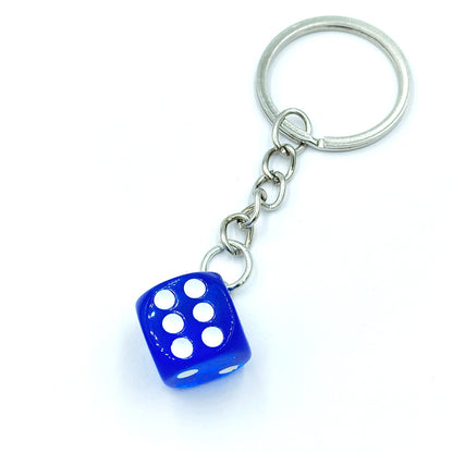 Resin Mini Dice Keychain Colorful Translucent Cube on Silver Chain 11
