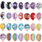Glass Large Hole Spacer Beads 14mm Rainbow Candy Section Striped 20pcs