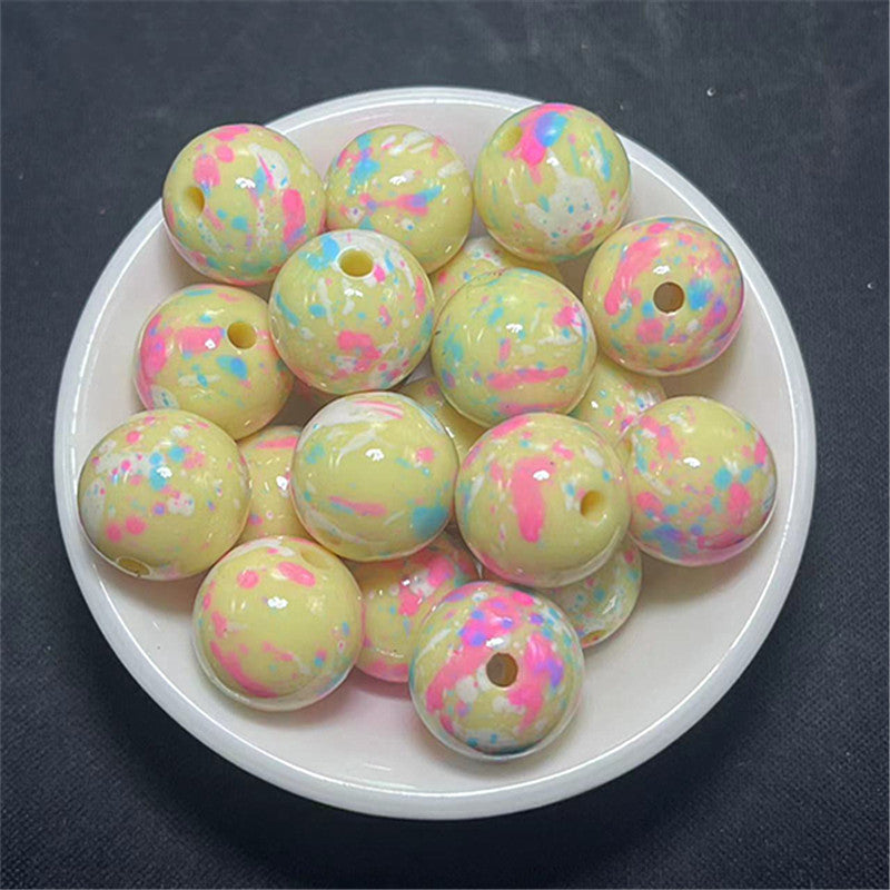 Hand Painted Acrylic Beads 16mm Inkjet Splatter Pink Glossy 100pcs 15