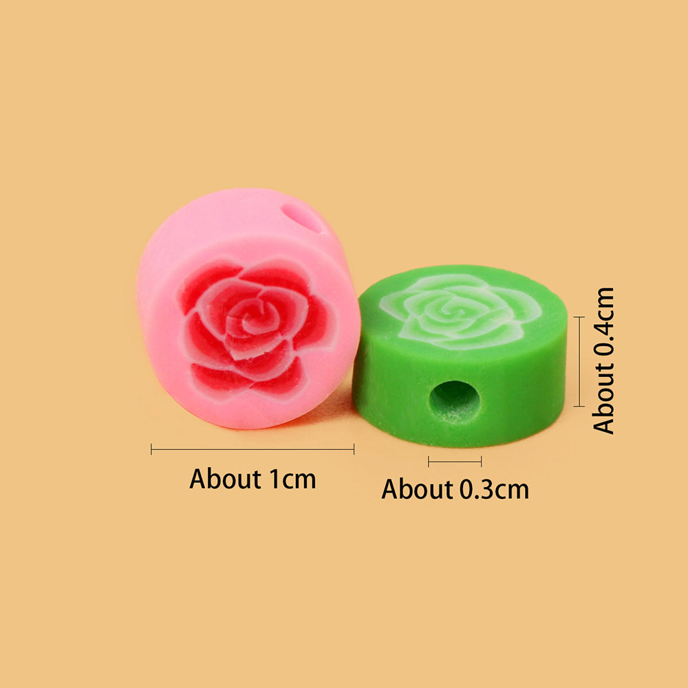 Flat Flower Clay Beads 10mm Colorful Rose Pattern Polymer 100pcs 2