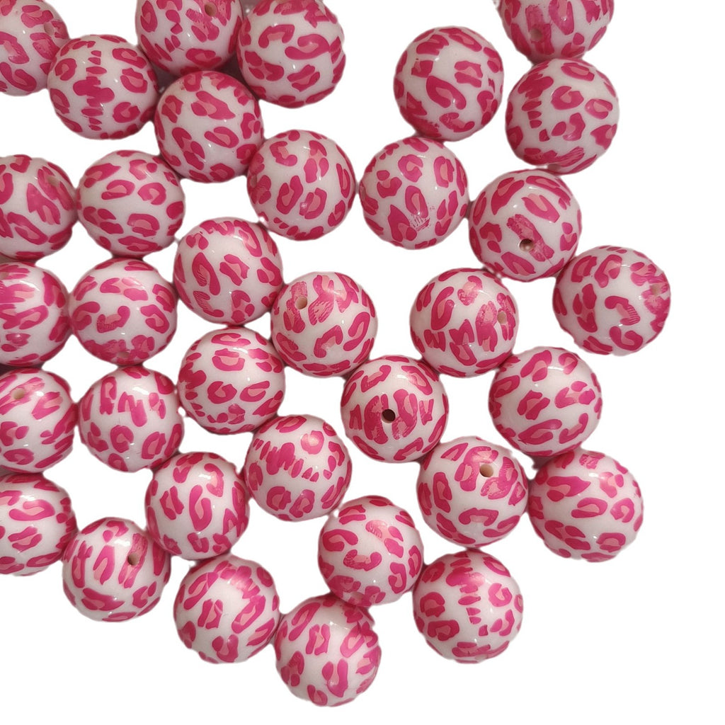 Printed Bubblegum Beads 20mm Rose Red Cow Pattern 10pcs 4