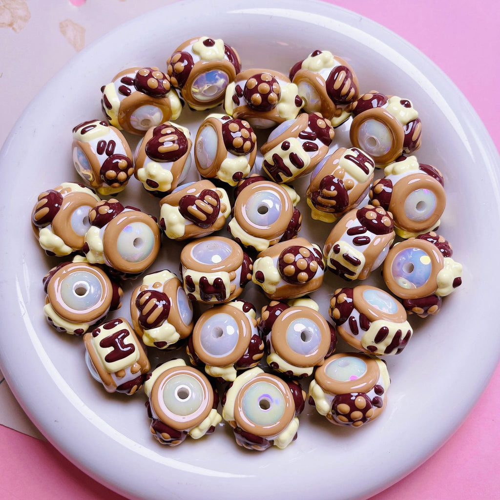 Hand-Painted Cake Acrylic Beads 16mm Glossy Brown Swirls 5pcs 3
