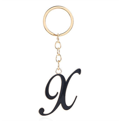 Metal Fashion Letter Keychain Black and Gold Script Design 54