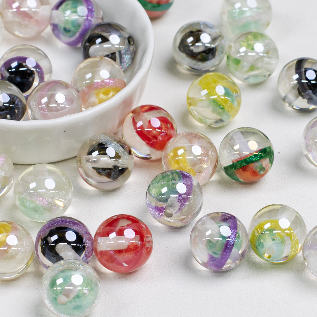 Clear Planet Halo Round Resin Beads 16mm Multicolor 10pcs