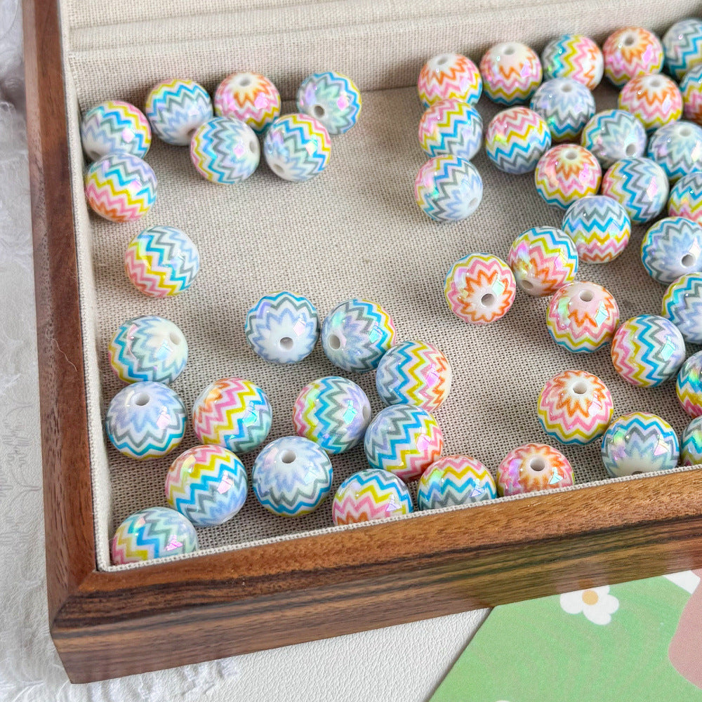 Rainbow Wavy Striped Acrylic Beads 16mm Colorful 50pcs
