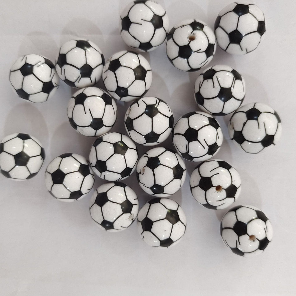 Sports Bubblegum Beads 20mm Football Pattern Acrylic 10pcs