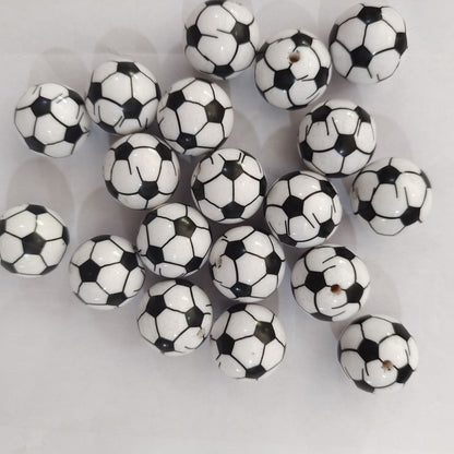 Sports Bubblegum Beads 20mm Football Pattern Acrylic 10pcs
