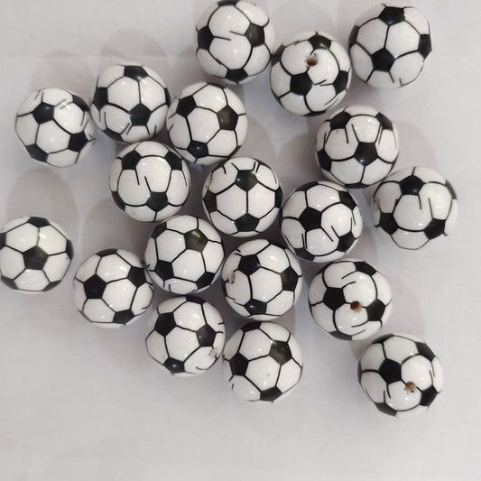 Sports Bubblegum Beads 20mm Football Pattern Acrylic 10pcs