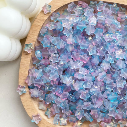 Frosted Pentagonal Star Glass Beads 8mm Soft Glow with Gold Flecks 30pcs 15