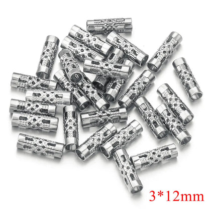Stainless Steel Tube Metal Beads 8mm 12mm Hollow Patterned 20pcs 9