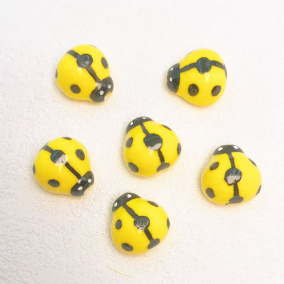 Colorful Ladybug Ceramic Beads 14mm Hand Painted Glazed 10pcs 7
