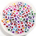 Square Acrylic Beads 6.7mm Glossy Dripping Oil Love Design 100pcs 6