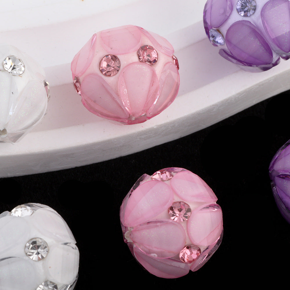 Flower Clay Beads 15mm Crystal Petal Wrapped Pastel Mixed 6pcs 2