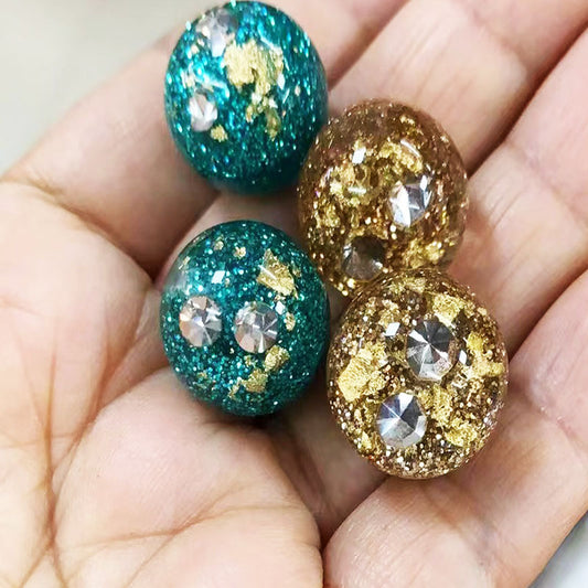 Vintage Rhinestone Embeded Resin Beads 16mm Sparkling Colors 10pcs 2