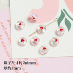 Lampwork Glass Beads Round 6-10mm Tiny Red Heart Pattern 2pcs 5