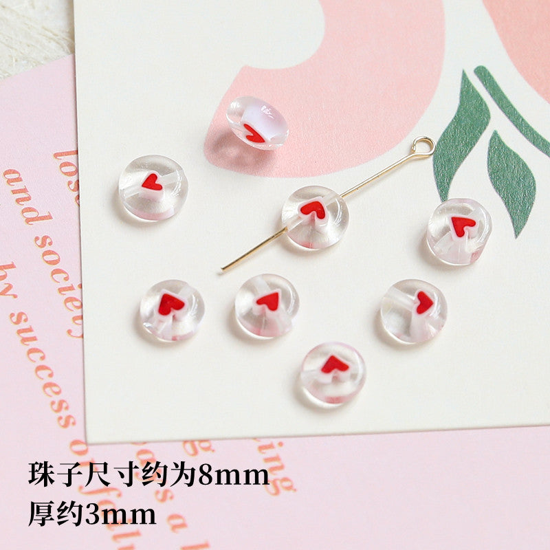 Lampwork Glass Beads Round 6-10mm Tiny Red Heart Pattern 2pcs 5