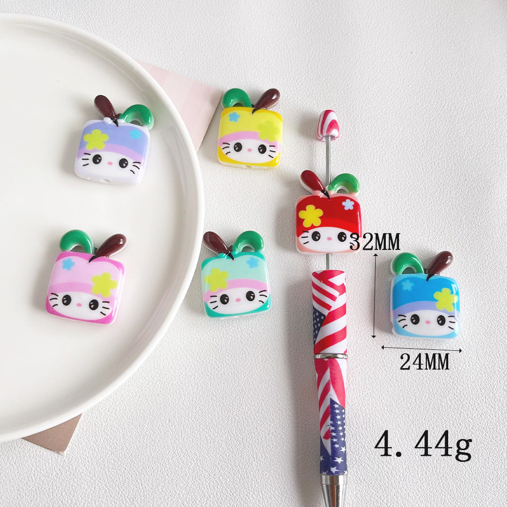 Painted KT Kitten Apple Acrylic Beads 32mm Colorful Mixed 50pcs 2