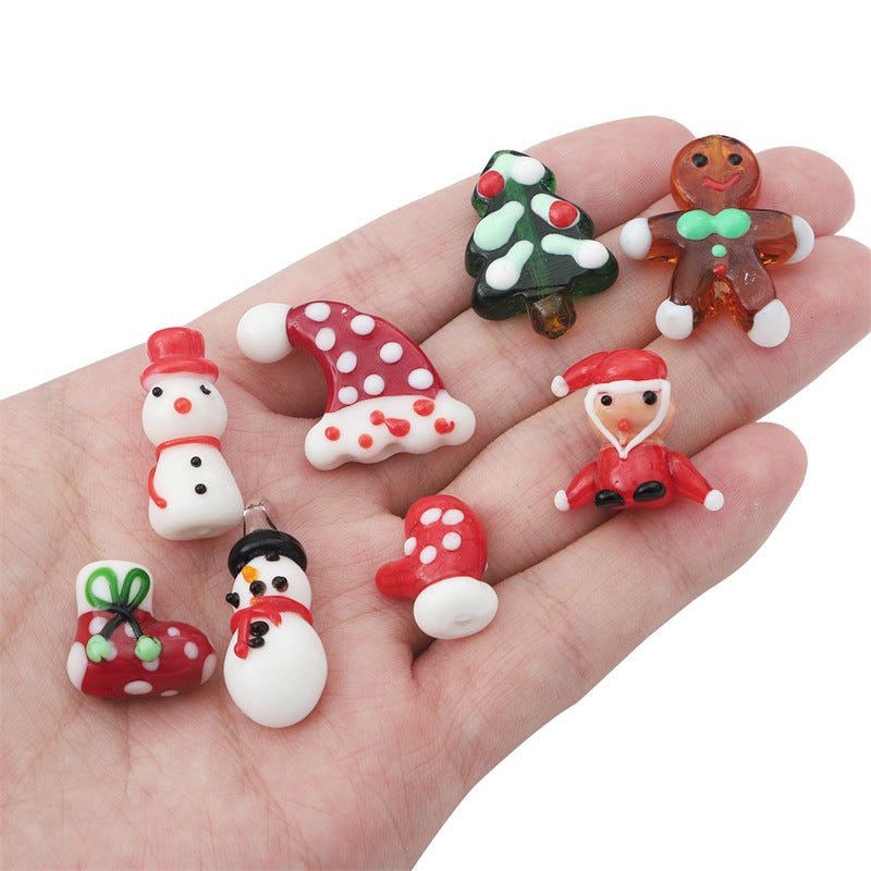 Lampwork Glass Beads Hand Painted Christmas Theme Enamel 2pcs 4