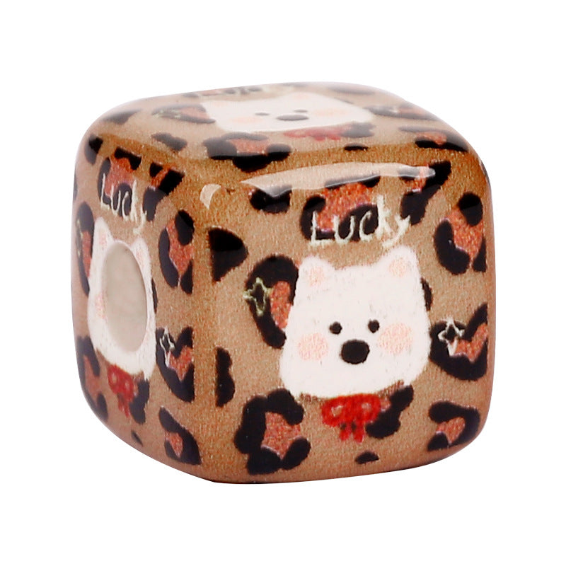 Square Acrylic Beads 14mm Leopard Puppy Pattern 10pcs 3