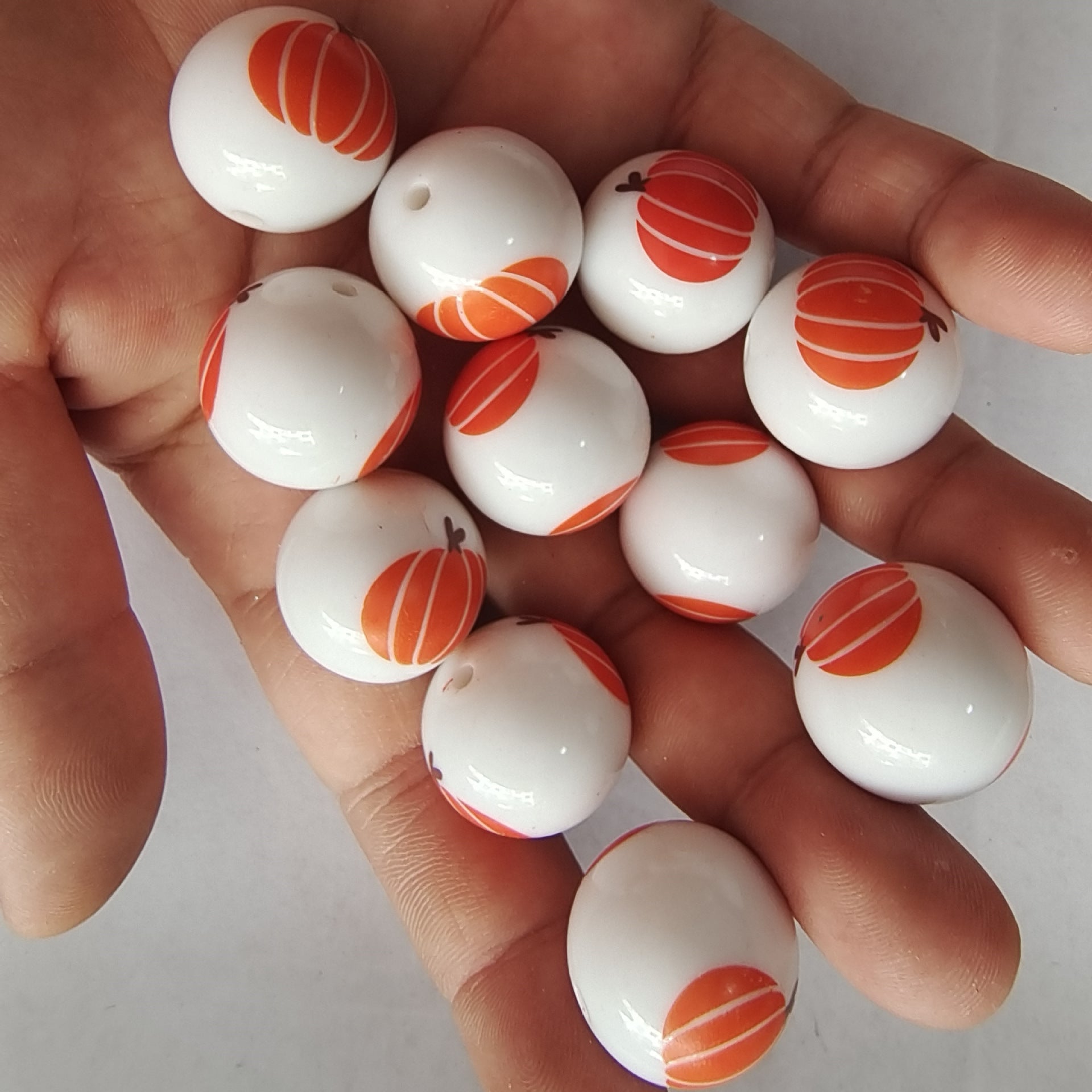 Printed Bubblegum Beads 20mm Halloween Orange Pumpkin 10pcs 3