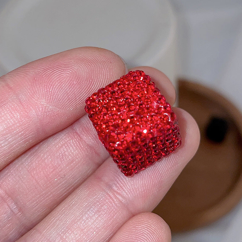 Leopard Print Rhinestone Polymer Clay Beads 14mm Square 15mm Round 10pcs 29